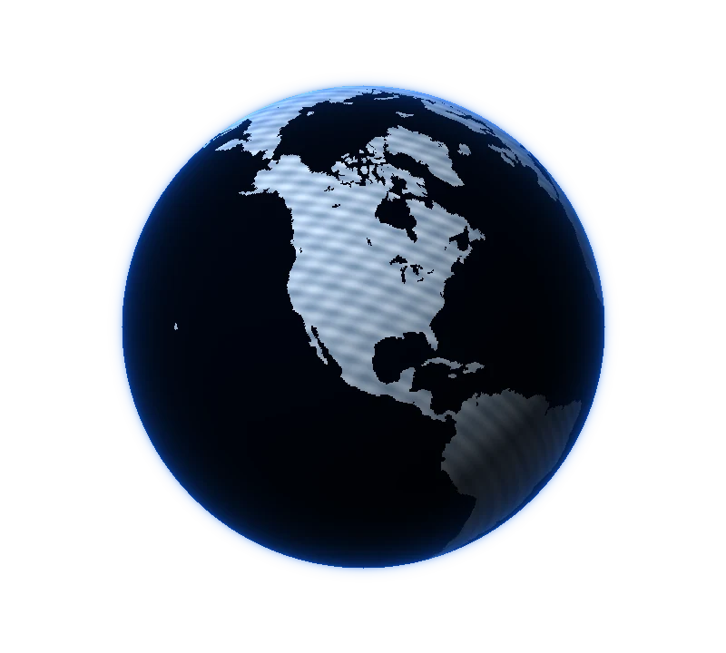 Illustrative Earth facing North America with a deep-blue orbital field